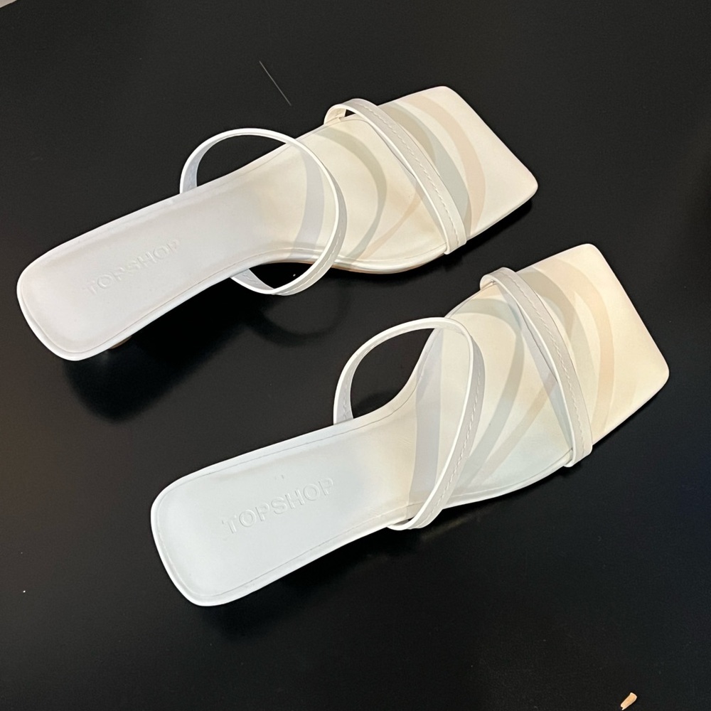 Topshop White Strappy Square Toe Kitten Sandals